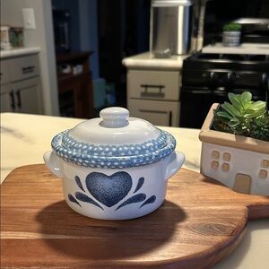 Blue Heart Stoneware Covered Individual Soup Crock